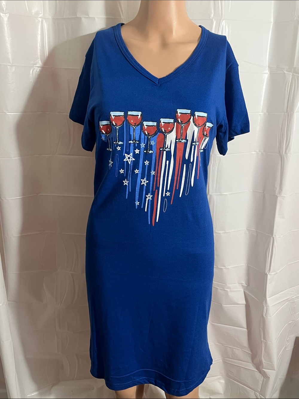 Patriotic Love To Sleep Blue Graphic V-Neck Midi Dress